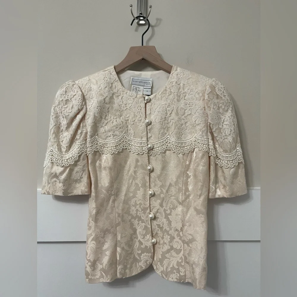 Scott McClintock Vintage Formal Cream Paisley Print Skirt Suit Size 4 - Picture 3 of 13